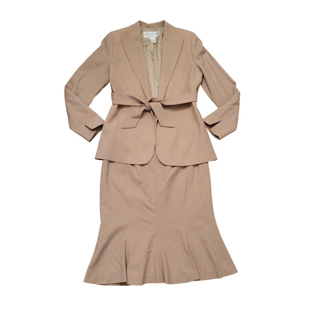 Don Caster 6 8 Skirt Suit Tan Wool Belted Blazer Skirt Granola Earthy Neutral